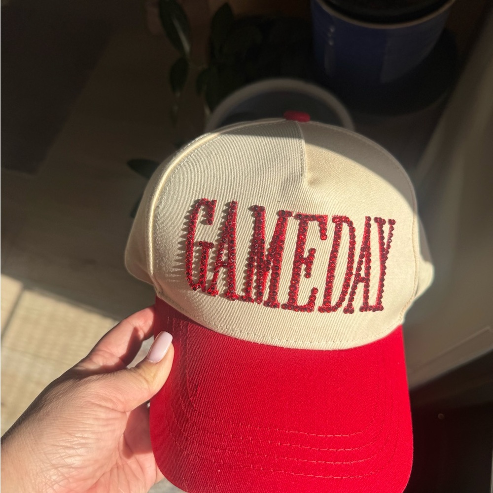 Rhinestone Gameday Red and Cream Cap